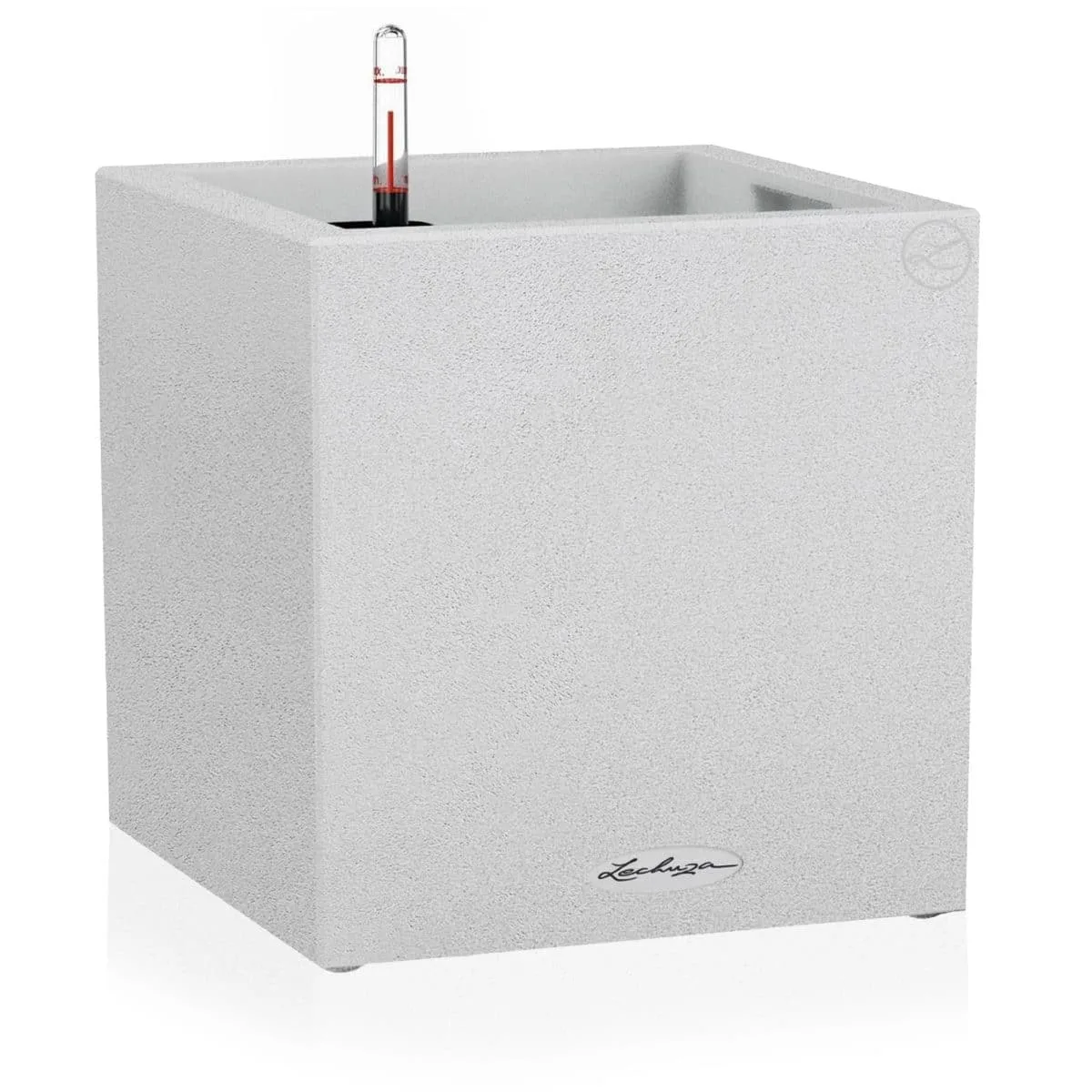 Quartz White LECHUZA CANTO Stone 30 Low with a water-level indicator.